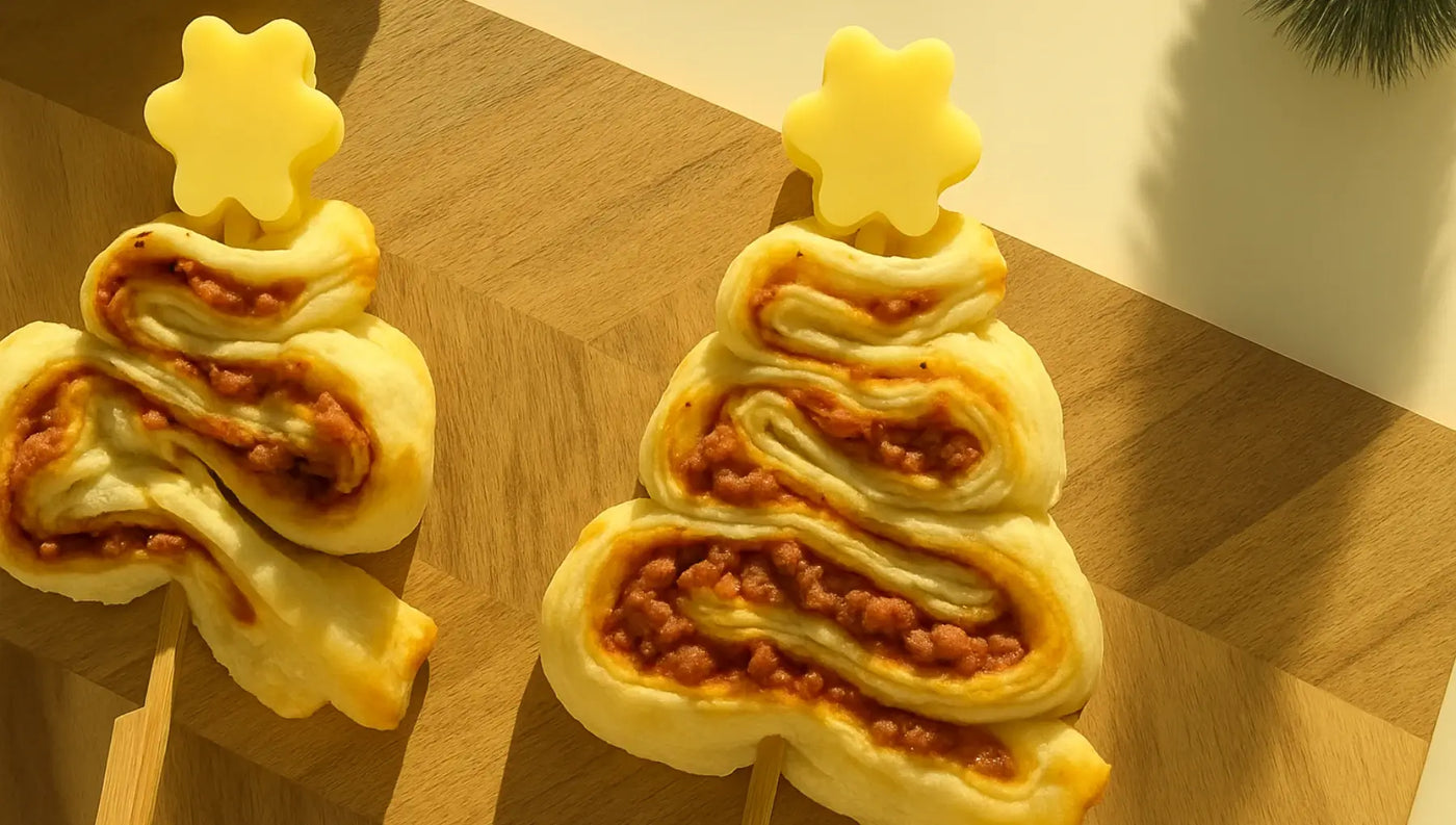 Herzhafte Blätterteig-Tannenbäume mit Veggie Hack