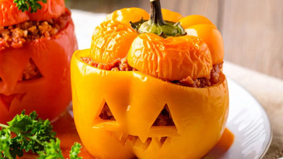 Gefüllte Halloween-Paprika mit Lotao Veggie Dal & Bolognese