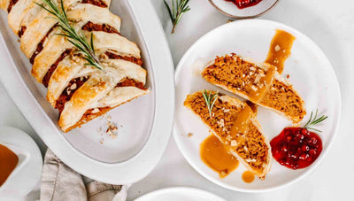 Vegan meatloaf wrapped in puff pastry