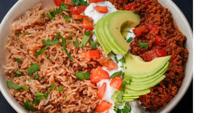 Pink Basmati Bowl mit Veggie Hack