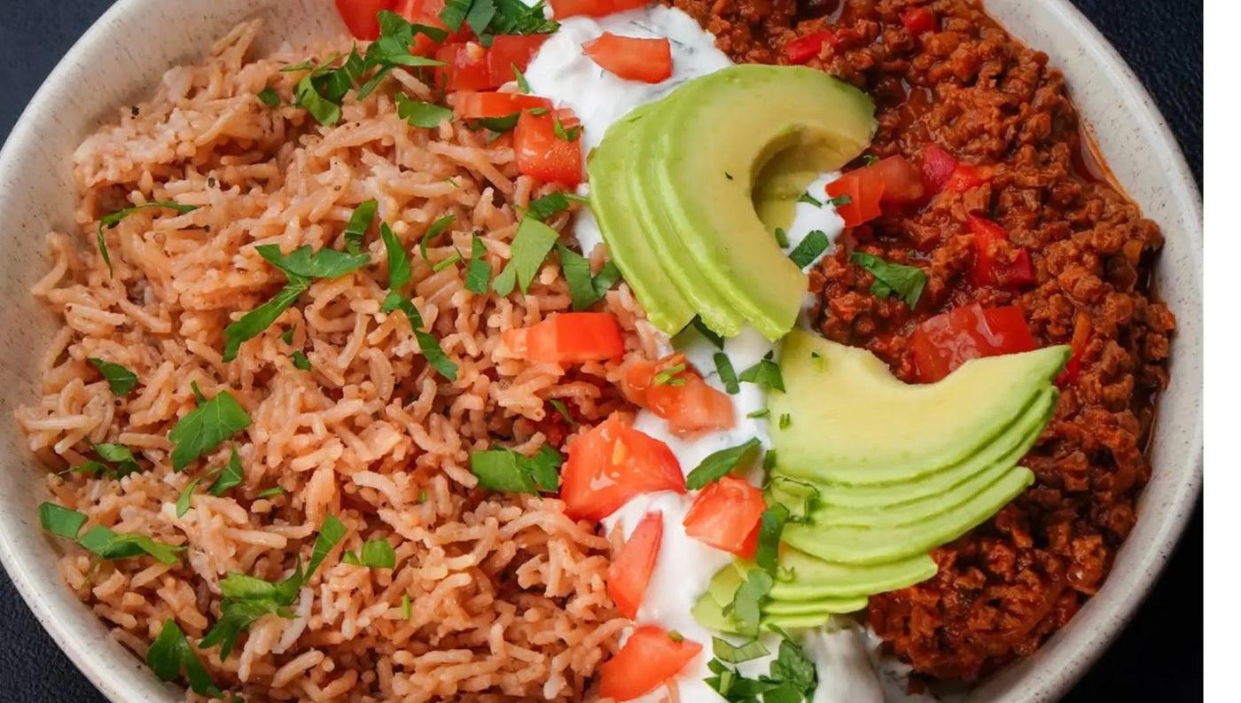 Pink Basmati Bowl mit Veggie Hack