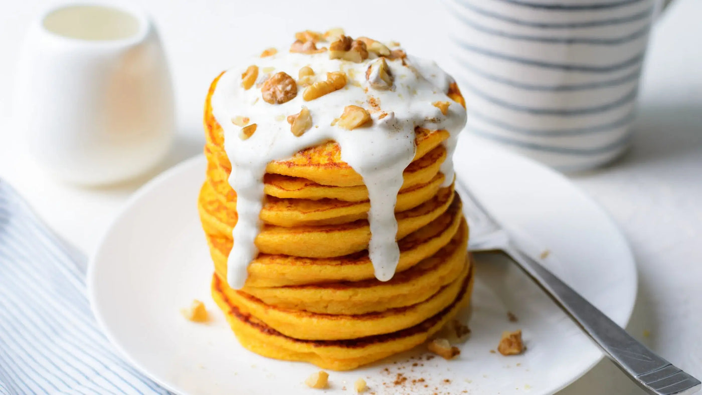 Vegane Karotten-Pancakes mit Kürbiskernprotein