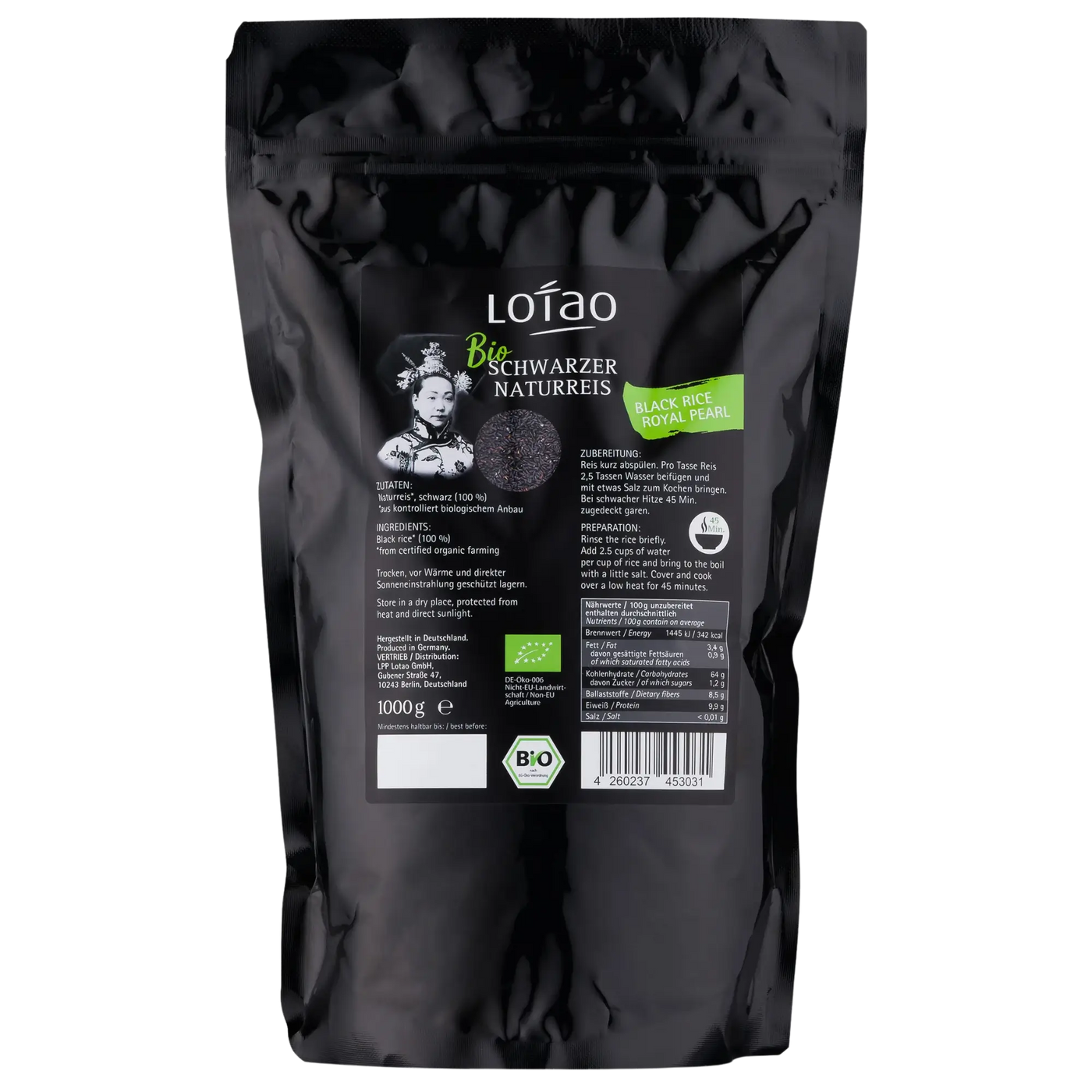Freisteller vom BIO-Premium Schwarzen Reis Royal Black Pearl von Lotao in der 1kg Vorratspackung