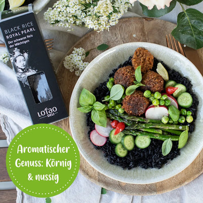 Schwarzer Reis von Lotao bietet aromatischen Genuss mit körniger Konsistenz und nussigem Geschmack