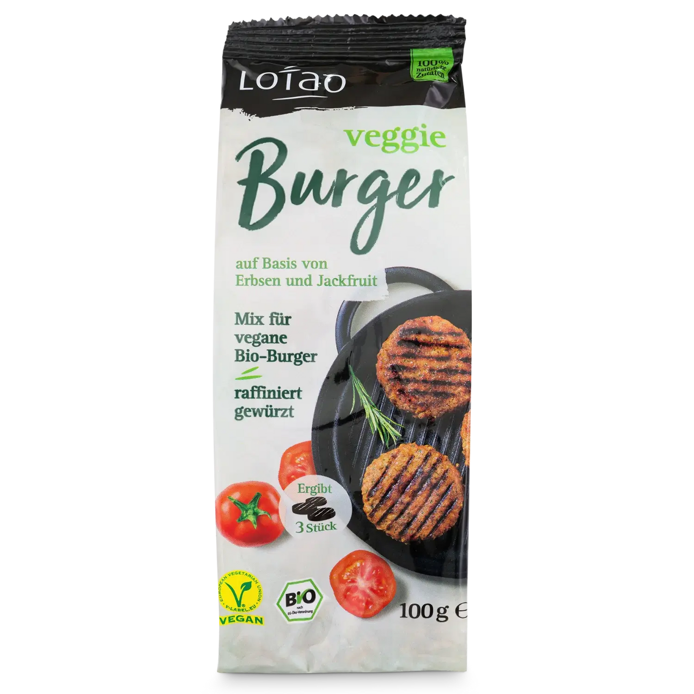 Lotao Veggie Burger Mix für vegane Bio-Burger, Packshot