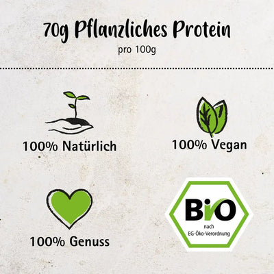 Das Lotao Veggie Hack enthält pro 100g ganze 70g pflanzliches Protein und ist komplett natürlich, vegan, genussvoll lecker und Bio-zertifiziert.