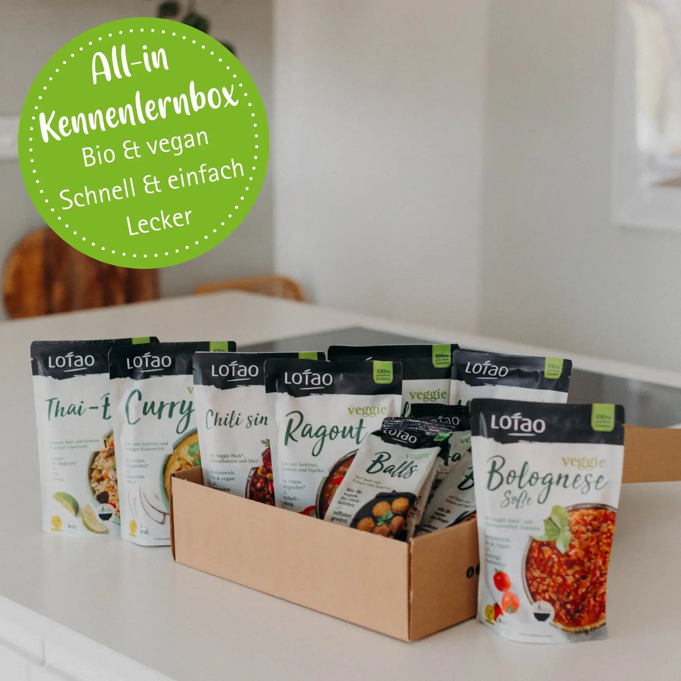 Vorteile der All-in-Kennenlernbox von Lotao sind, dass die Produkte bio und vegan sind, sich schnell und einfach zubereiten lassen und einfach lecker schmecken