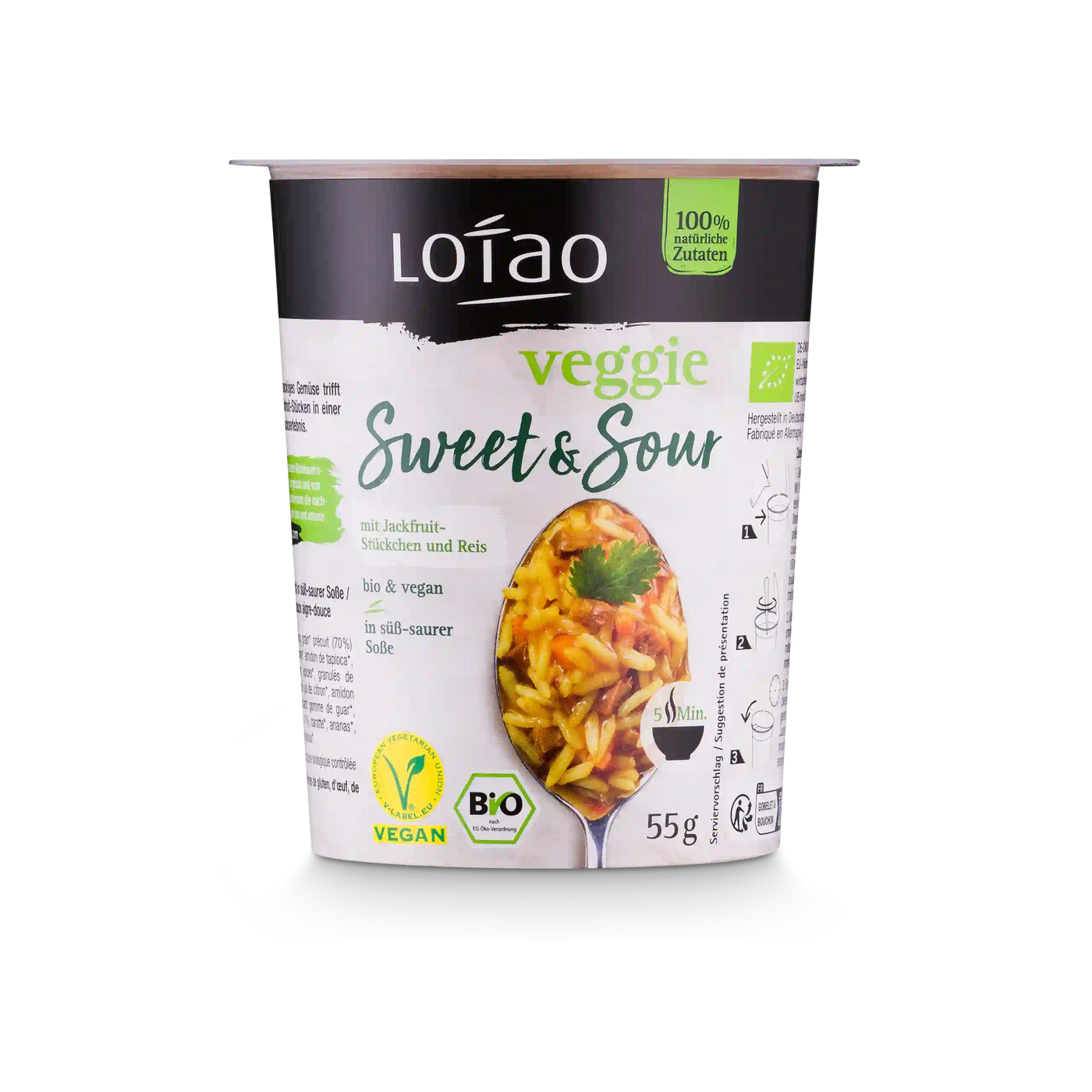 Bio-veganer Jackpot 5-Minuten Terrine von Lotao mit Packung in Geschmack Veggie Süß Sauer Reis