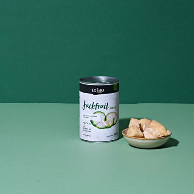 Jackfruit Natur 400g Dose mit Jackfrucht Stücken in Schale in Bio-Qualität von Lotao als veganer Fleischersatz auf natürlicher Basis