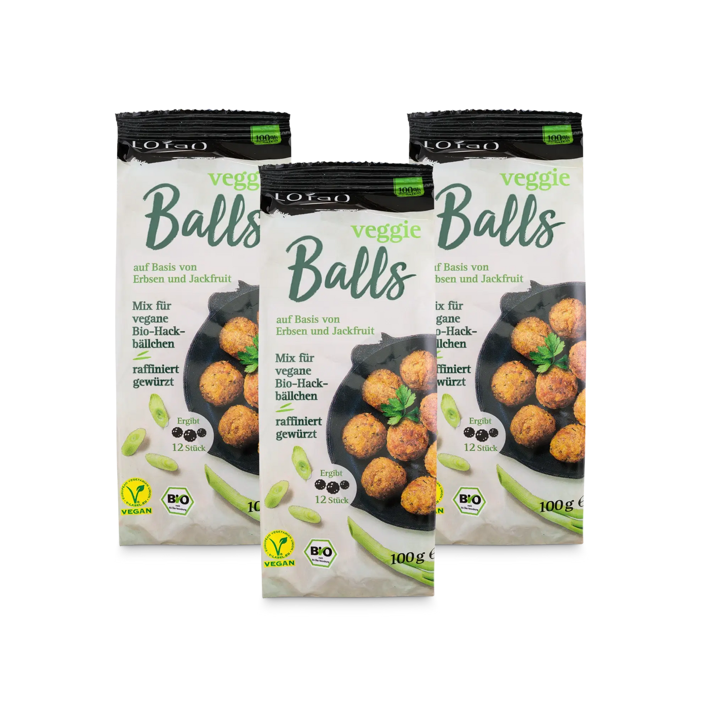 Lotao Veggie Balls Mix für vegane Hackbällchen sind bio und lecker gewürzt, als Dreierset erhältlich