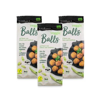 Lotao Veggie Balls Mix für vegane Hackbällchen sind bio und lecker gewürzt, als Dreierset erhältlich