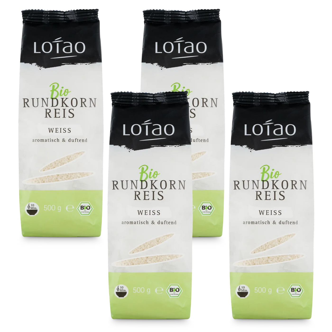 Lotao Weisser Rundkornreis in 100% Bio-Qualität mit aromatisch duftendem Geschmack im 4er Set