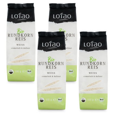 Lotao Weisser Rundkornreis in 100% Bio-Qualität mit aromatisch duftendem Geschmack im 4er Set