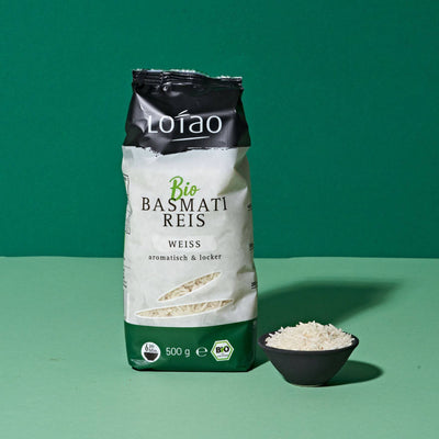 Lotao Weißer Bio Basmatireis ist aromatisch und locker mit einer Kochzeit von 20 Minuten