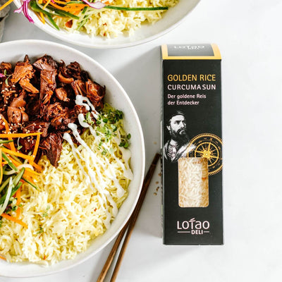 Lotao Golden Rice Curcuma Sun mit goldener Farbe und aromatischem Kurkuma-Geschmack