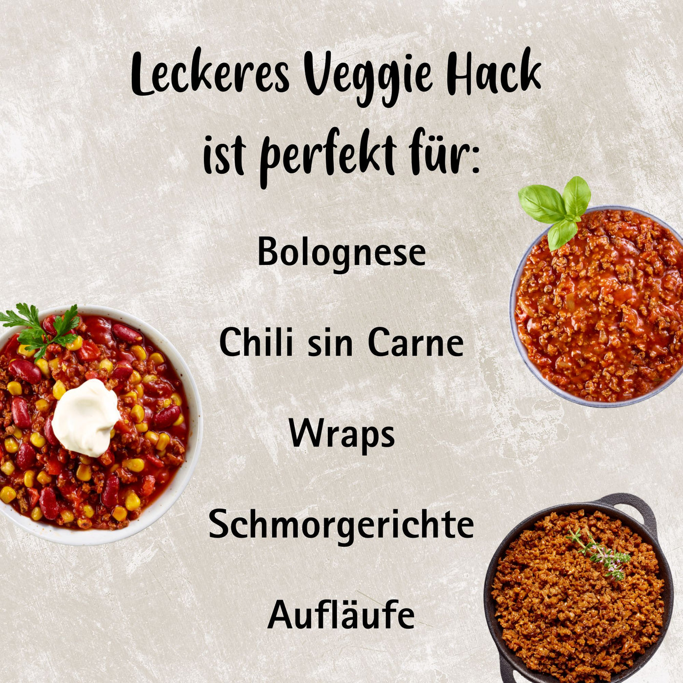 Das leckere Lotao Veggie Hack ist vielfältig einsetzbar und perfekt für Bolognese, Chili sin Carne, Wraps, Schmorgerichte und Aufläufe